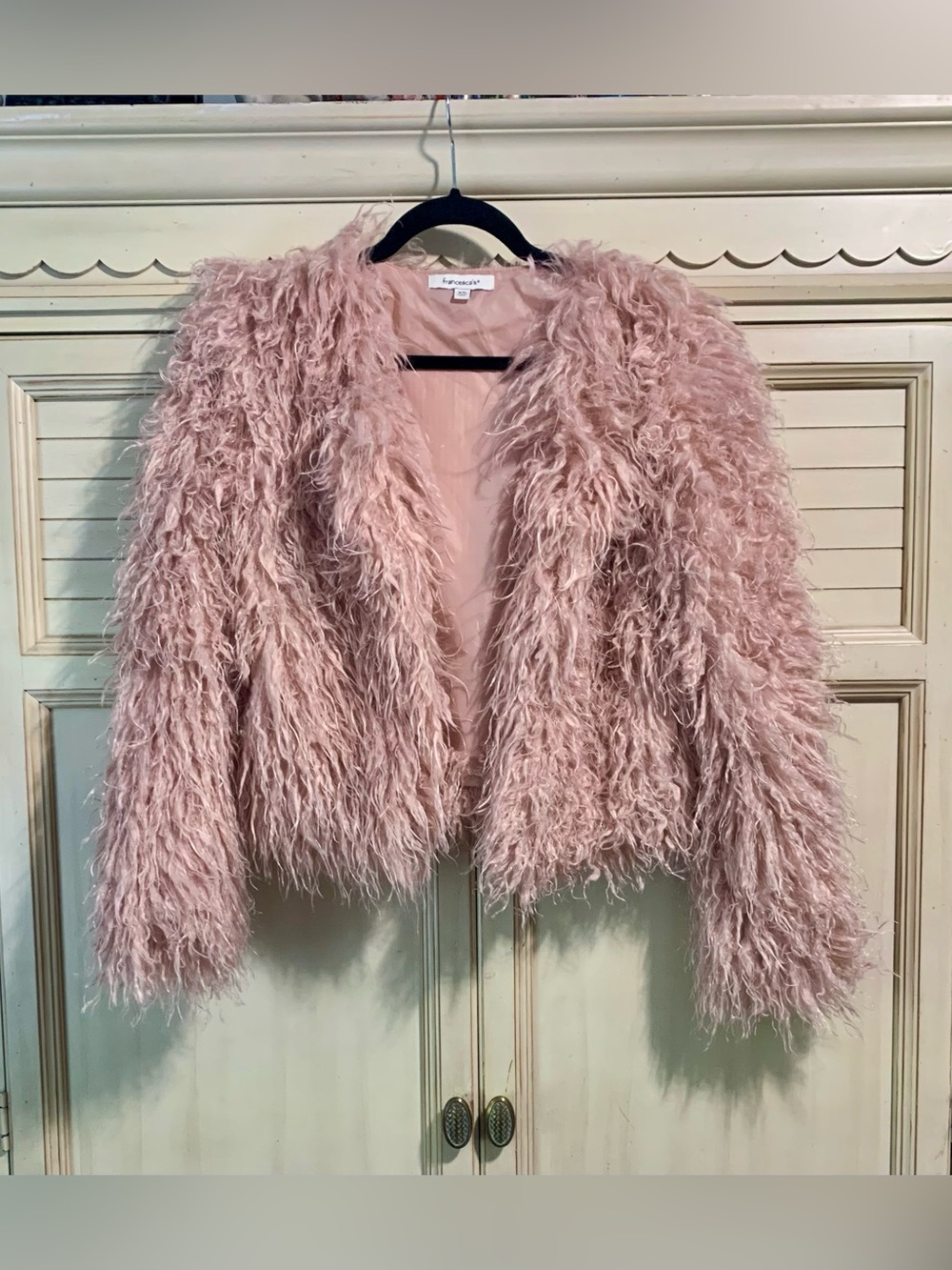 Francesca’s Pink Faux Fur Jacket Women’s XS Indie Sleaze Punk Y2K Indie Vintage